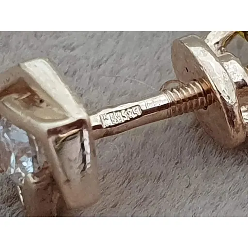 Золотая моносерьга-пуссета Платон с фианитом. 1С157/01Б-1 - фото 4