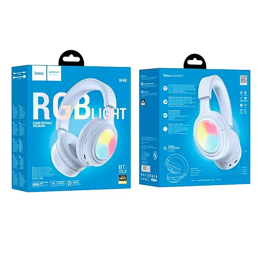 Навушники Hoco Focus BT headphones W48 | BT5.3, AUX / BT / TF, 46h | blue - фото 3