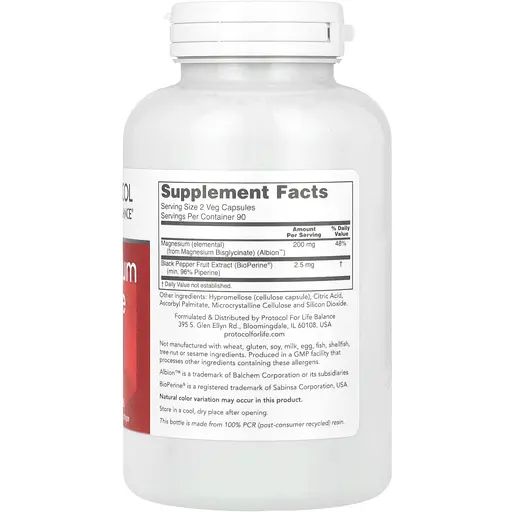 Магнію гліцинат Protocol for Life Balance Magnesium Glycinate висока засвоюваність 180 рослинних капсул - фото 2