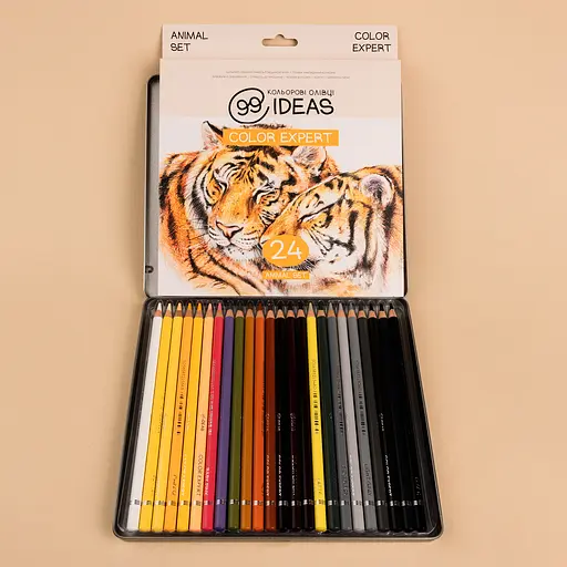 Набір олівців кольорових 99IDEAS "Color Expert" 24 кольори, Animal Set, металева коробка, 99CE-24ANIM - фото 4