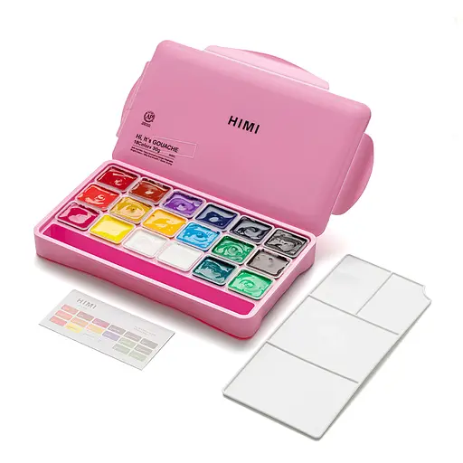 Набор гуашевых красок Jelly Cup 18×30 мл розовый пластиковый пенал HIMI - фото 8