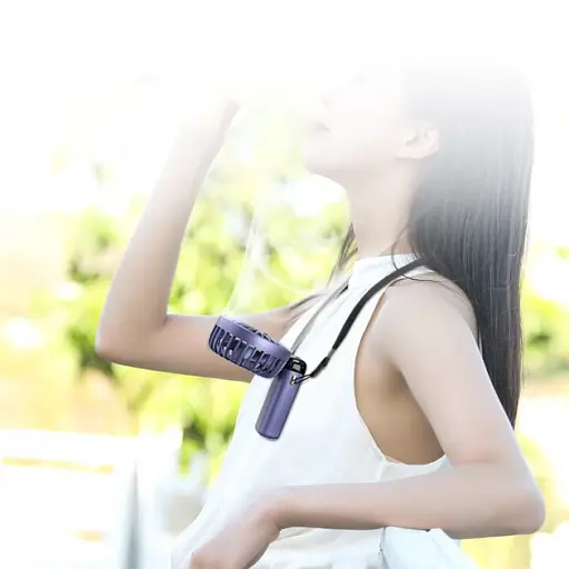 Ручной вентилятор с аккумулятором и дисплеем SAPI N15 3000 mAh Синий (с ремнем на шею) - фото 4