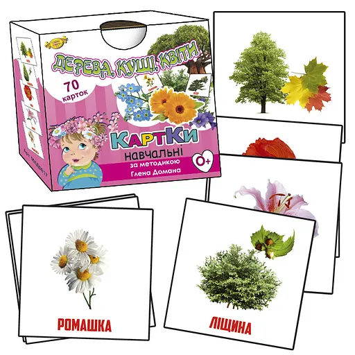 Обучающие карточки Глена Домана. "Деревья, кусты, цветы" MKD0017 укр. - фото 1