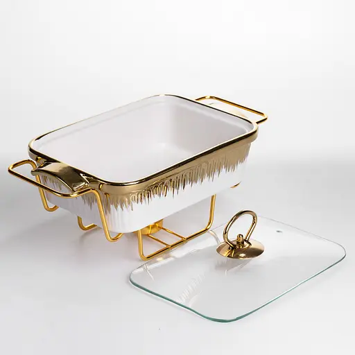 Мармитница прямоугольная Yiwu со стеклянной крышкой на металлической подставке с подогревом 31х16х11 см настольный мармит для первых блюд ML-860-11 - фото 4