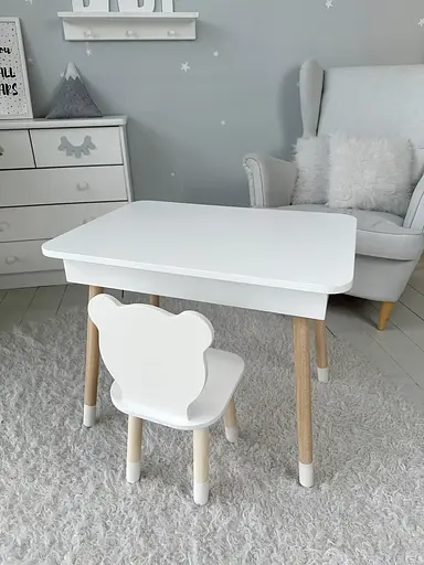 Дитячий столик з ящиком для олівців + стільчик Ведмедик (Білий) - фото 2