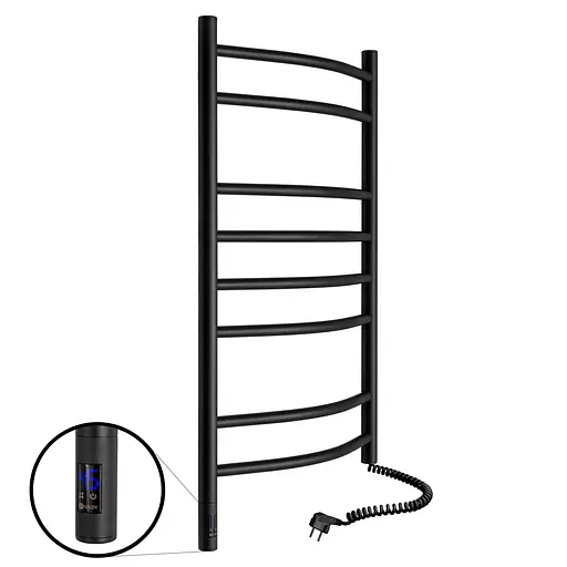 Електрична рушникосушка Navin Камелія 480x800 Sensor права з таймером, чорний муар 12-207033-4880, Чорний матовий, Праве, Електронний - фото 1