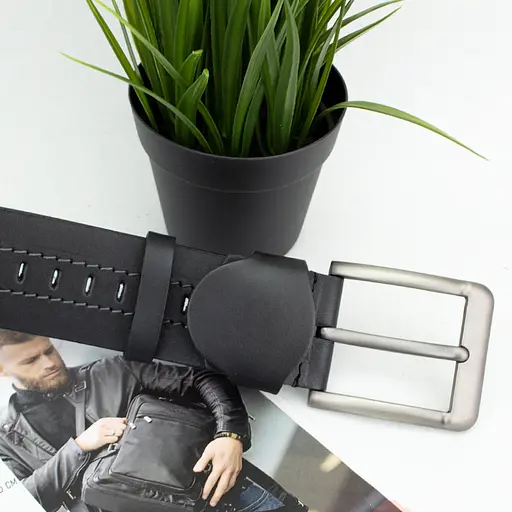 Ремінь чоловічий шкіряний SF-453 (135 см) широкий чорний - фото 7