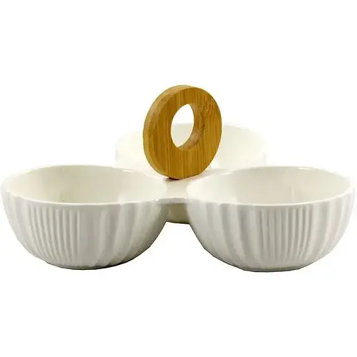 Менажниця Interos порцелянова 3 секційна 20.5 см біла (PJ00901)