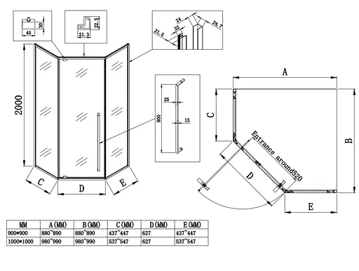 Душевая кабина без поддона Koer SR SC06 -90x90x200-TR-01 прозрачное стекло Easy Clean 8 мм, хром KR5364, Универсальная, прозрачный, хром - фото 2