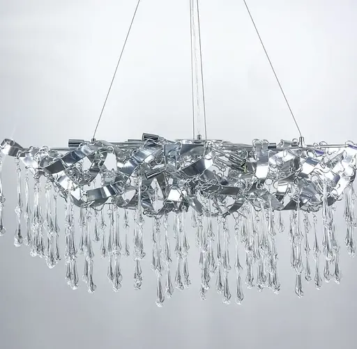 Подвесной удлиненный светильник хром со стеклянными закрученными подвесами Line.F MD 9015-1200-15P CH - фото 1