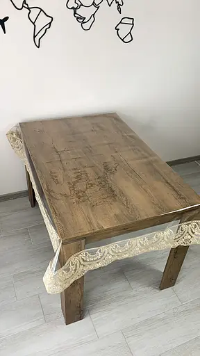 Силіконова скатертина прямокутна з мереживом Арка 15 см 190х110 см Бежевий - фото 4