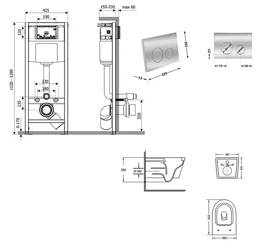 Набір Q-tap Nest 4 в 1 підвісний унітаз Swan Ultra Quiet 520x360x320 + комплект інсталяції QT16335180W48203 - фото 8