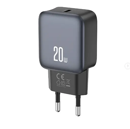 Мережевий зарядний пристрій XO L153 EU PD20W 1USB-C fast charger Чорний - фото 1