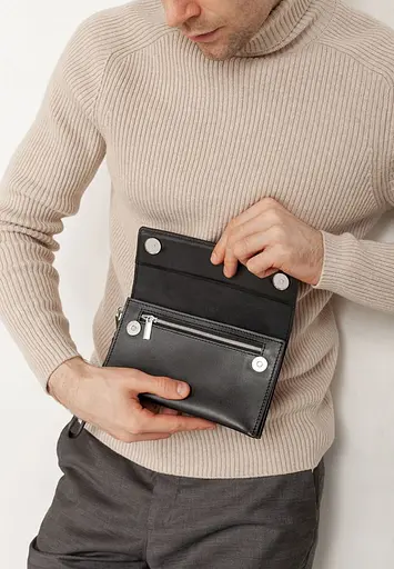 Шкіряний чоловічий клатч-барсетка 3.0 чорний краст - фото 11
