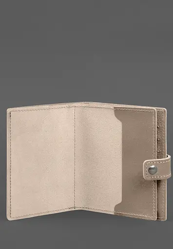 Кожаная обложка-портмоне на паспорт с гербом Украины 25.1 Светло-бежевая - фото 3