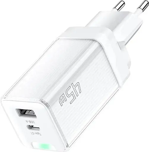 Зарядное устройство для Essager Zhiqi 45W GaN Travel Charger A+C евровилка белая - фото 2