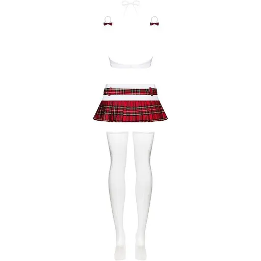 Еротичний костюм школярки з міні-спідницею Obsessive Schooly 5pcs costume біло-червоний S/M - фото 6
