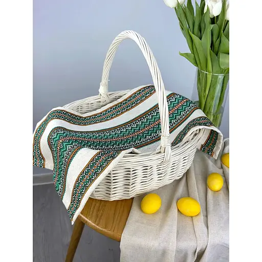 Пасхальное полотенце льняное для корзины Рандеву 70х30 см Зеленый - фото 2