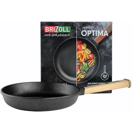 Уценка. Cковорода Brizoll Optima чугунная с ручкой 20х3.5 см (O2035-P)