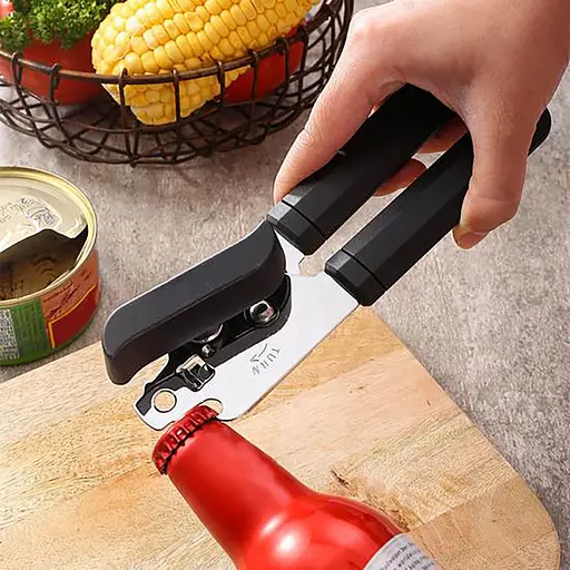 Консервный нож открывалка для консерв консервооткрыватель нержавеющая сталь пластик 20 см Черный 84063 - фото 3