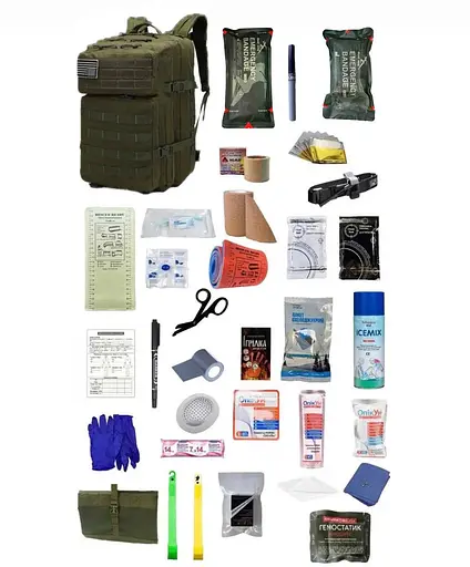 Укомплектованный медицинский тактический рюкзак №1 темно-зеленый - фото 1