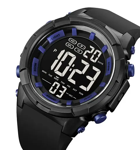 Чоловічий наручний годинник Skmei 1845 (Чорний з синім) - фото 2