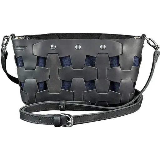 Шкіряна плетена жіноча сумка Пазл S чорна Crazy Horse - фото 1