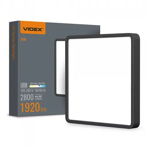 LED Світильник накладний квадрат VIDEX 24W 5000K Black - фото 1
