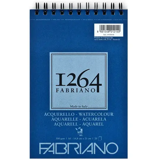 Альбом на спирали для акварели 1264 А5 300г/м2 20л СР 25% хлопка Fabriano