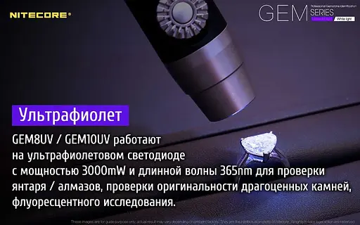 Ліхтар ручний Nitecore GEM8 1х18650 500лм для ідентифікації дорогоцінних каменів - фото 10