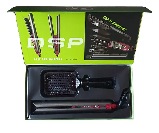 Комплект для стайлінгу волосся DSP-10264 випрямляч та масажна щітка Сріблястий - фото 4