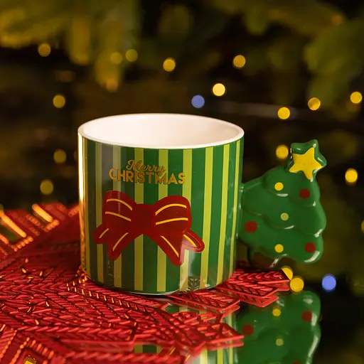 Чашка фарфоровая новогодняя Marry Christmas 350 мл Зеленый Yiwu FM-CS-51GR - фото 2