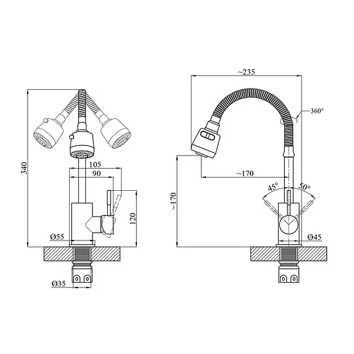 Змішувач для кухні Agua з гнучким виливом Acero-INOX035-2 (CV023291) - фото 10