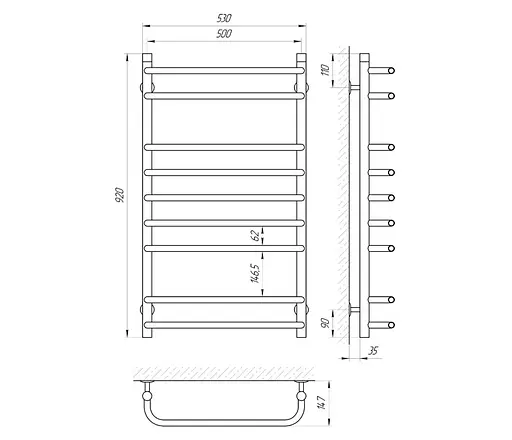 Водяна рушникосушка Laris Стандарт П9 500 x900 71207064, Хром - фото 2