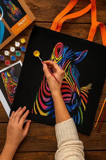 Набір екосумка-розмальовка чорна „Яскрава зебра“ бавовна 240 г/м2 38х42см ROSA Talent [CD]