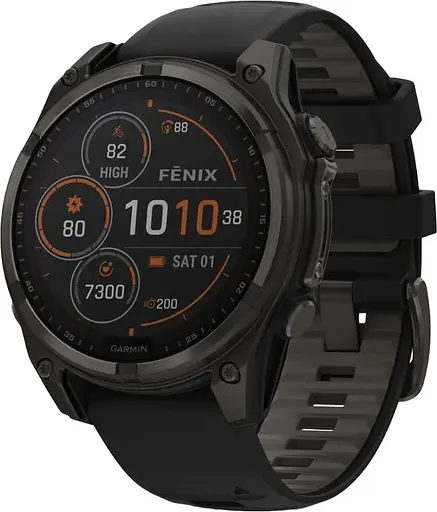 Смарт-часы Garmin Fenix 8, 51mm Solar Sapphire Carbon Gray DLC Titanium w. Black/Pebble Gray S. Band 010-02907-10/11/7 - фото 3