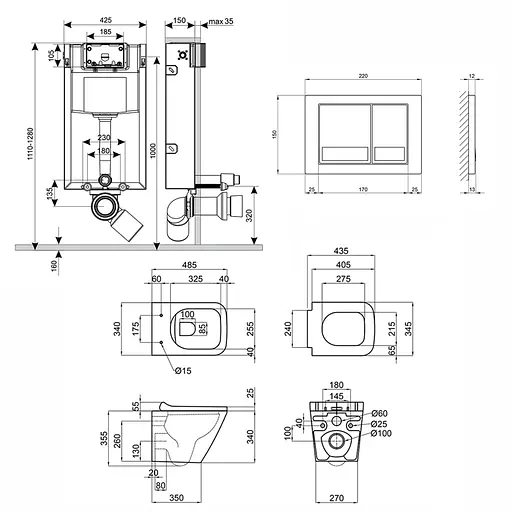 Набор: Qtap инсталляция 3 в 1 Nest QT0133M425 с панелью смыва квадратной QT0111M06028CRM + унитаз с сиденьем Tern QT1733052ERW - фото 2