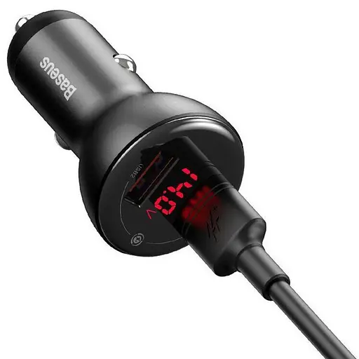Автозарядний потужний Baseus U+U 45 W Digital Display Dual SCP Quick Charger Car Charger CCBX-B0G - фото 2