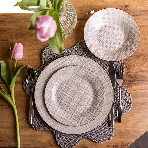 Столовий сервіз золотий на 6 персон 24 предмети набір порцелянових тарілок для сервірування столу сервіз тарілок Коричневий Yiwu HP-HK-A9 - фото 1