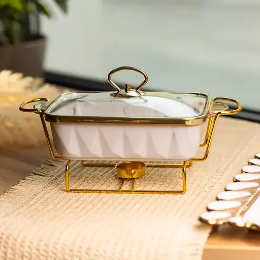 Мармитница фарфоровая Yiwu 1 л прямоугольная на подставке с подогревом 31х16х11 см мармит на подставке для первых блюд ML-77A-11 - фото 2