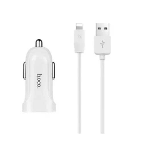 Адаптер автомобільний Hoco Z2 зарядне + кабель Lightning 1USB 1.5А білий - фото 1