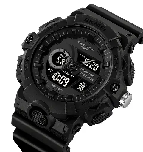 Часы мужские наручные спортивные Skmei 2225 с комбинированным циферблатом (Черный с черным) - фото 3