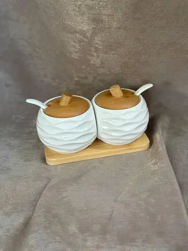 Набор баночек для специй и жидкости Lefard 944-00 органайзер 2 предмета с деревяной подставкой Белый - фото 3