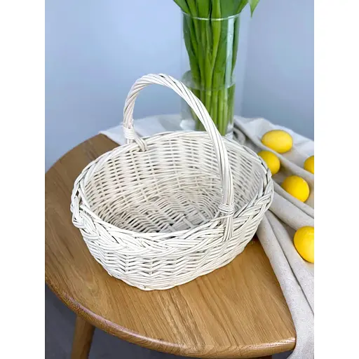 Комплект Великодній кошик  Буковина (маленький) з лляним рушником 45х30 см Грація (червоний) та свічкою - фото 3