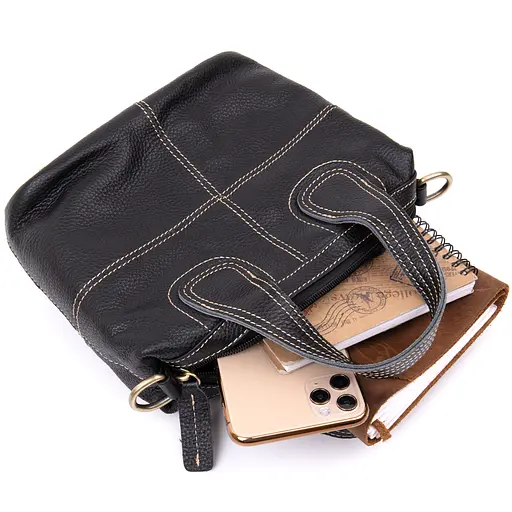 Кожаная сумка на молнии женская Vintage 25х27х5 см sum0013986 - фото 4