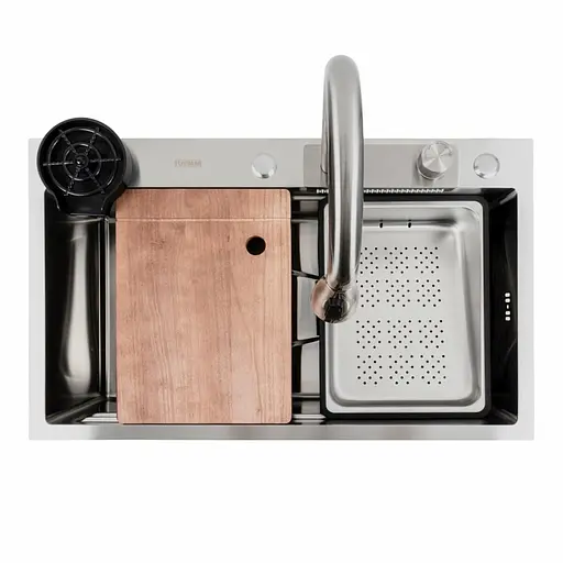 Кухонна мийка нержавійка CM 75x46A Platinum Handmade Водоспад, Нержавіюча сталь - фото 2