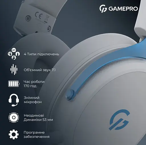 Беспроводные игровые наушники GamePro HSW-191-WHB Asgard Skadi Wireless 7.1 White-Blue - фото 3