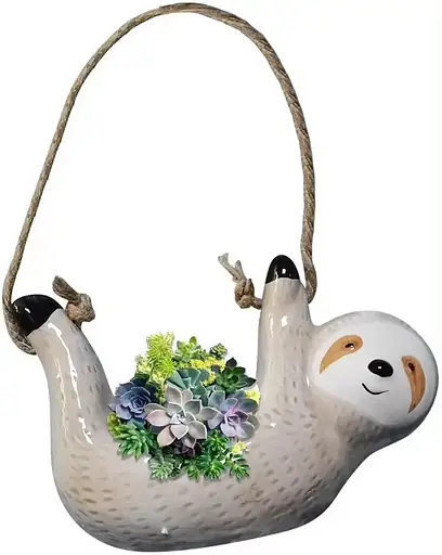 Подвесной цветочный горшочек в форме Ленивца (керамика) Серый