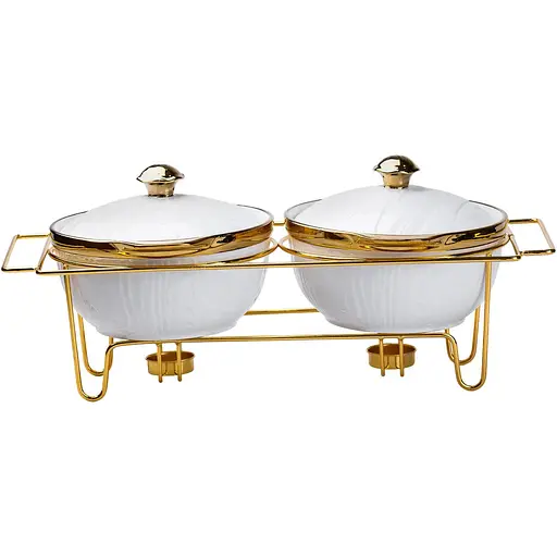 Мармітниця Yiwu порцелянова на 2 секції по 1 л золото  HP1039 - фото 1