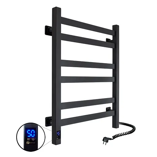 Электрический полотенцесушитель Navin Авангард 480x600 Sensor правосторонний с таймером, черный 12-228053-4860, Черный матовый, Правое, Электронный - фото 1